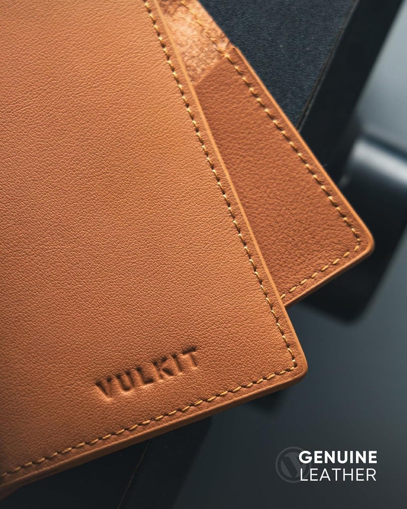 VULKIT Leather Business Card Holder 2 Sided Slim Business Name Card Organizer for Men or Women(Nappa Brown) - Image 2